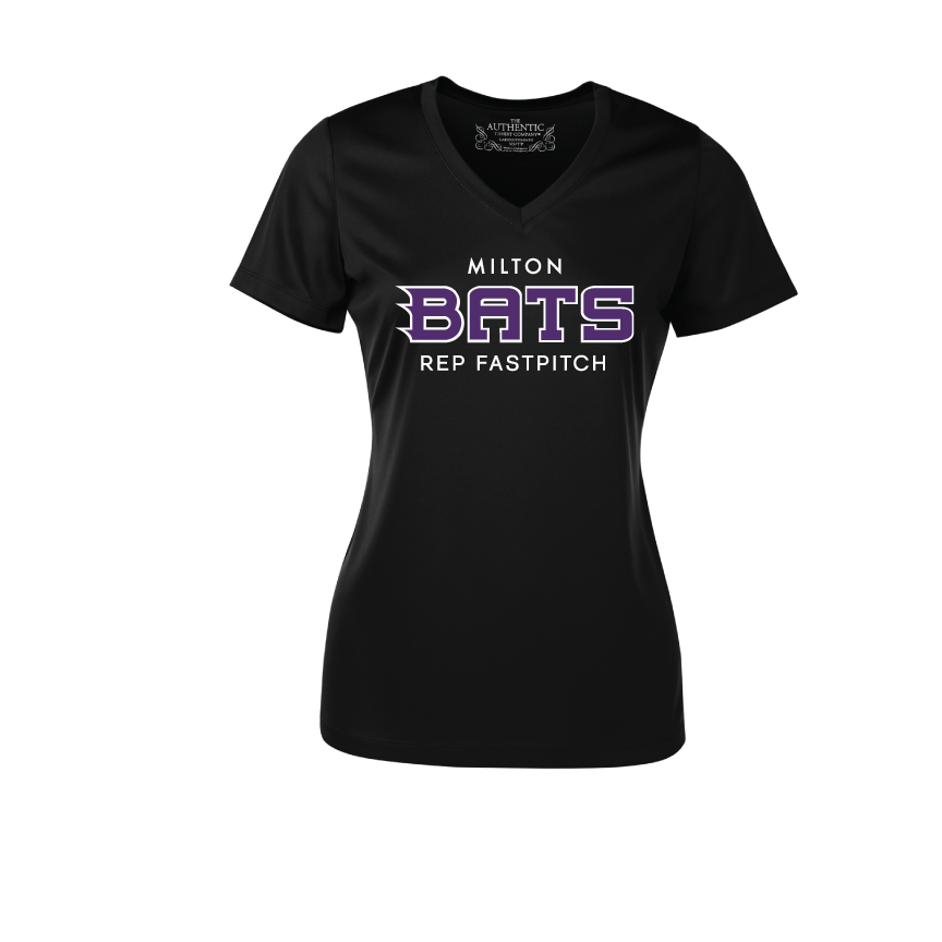 MILTON BATS LADIES VNECK DRI FIT TSHIRT