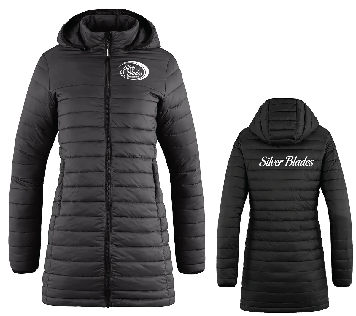 SILVER BLADES - LONG PUFFER JACKET (WHITE LOGO)